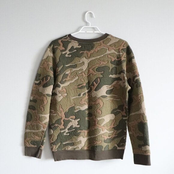 Zara Man Green Sz Lrg Camouflage Quilted Crewneck Stretch Pullover Sweater - Picture 2 of 8